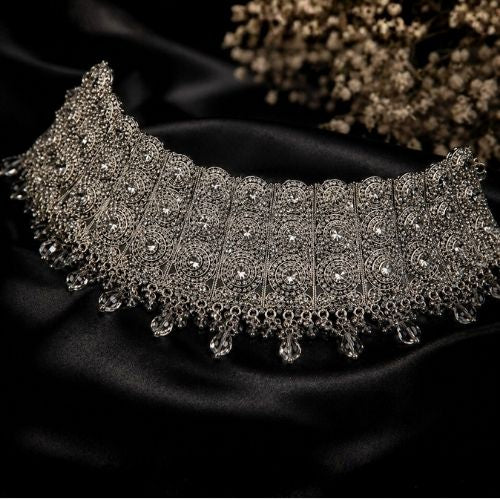 SJ-15 | Luxury Silver Crystal Bridal Choker Set