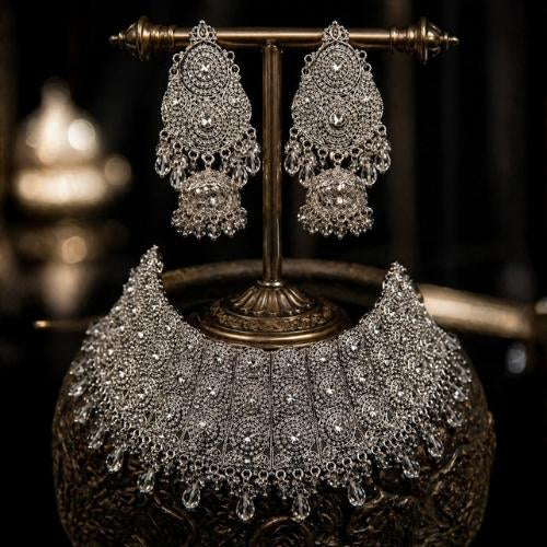 SJ-15 | Luxury Silver Crystal Bridal Choker Set
