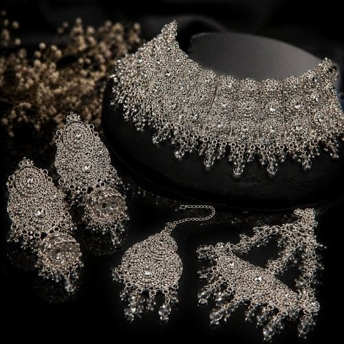 SJ-15 | Luxury Silver Crystal Bridal Choker Set
