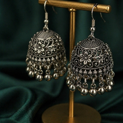 SJ-19 | Oxidized Silver Jhumka Earrings